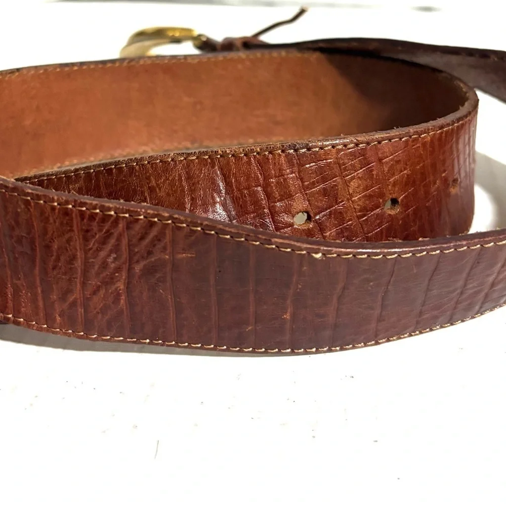 Ann Taylor Brown Leather Belt with Gold Accents size M - Picture 2 of 4